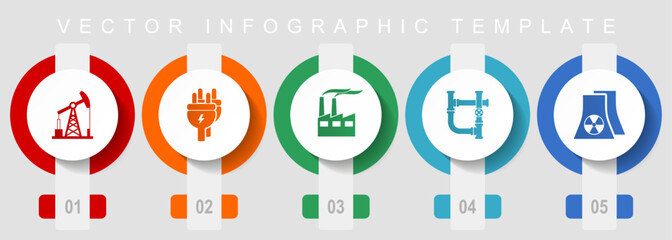 Aufkleber - Industrial flat design icon set, miscellaneous icons such as oil industry, electricity, factory and nuclear power plant, modern design infographic templatev