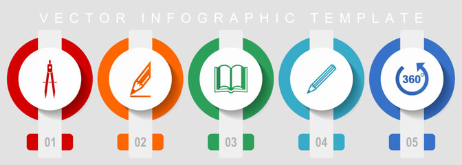 Leinwandbilder - Education flat design icon set, miscellaneous icons such as calippers, pencil, book and 360 degree, vector infographic template, web buttons collection
