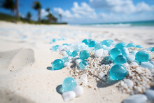 Pile Of Blue And White Rocks On Serene Beach. Perfect For Nature-themed Designs And Coastal-themed Projects.