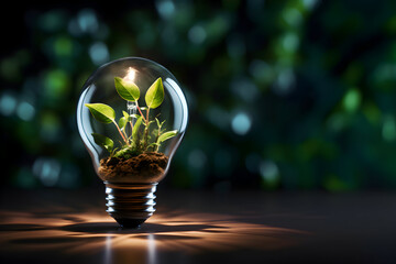 green clean energy, save planet, environmental friendly concept. energy saving light bulb and tree g