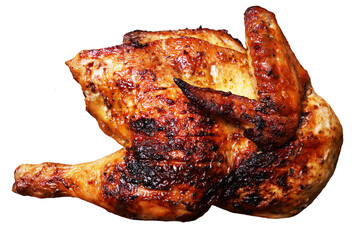 Wall Mural - Roasted chicken on a white background isolated