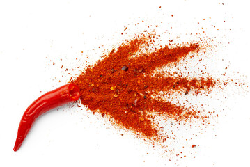 Pile of red paprika powder isolated on white background