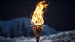 Winter Torch in Snow Scene: Illuminated Night Adventure