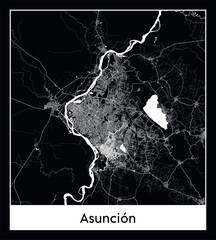 Minimal city map of Asuncion (Paraguay South America)