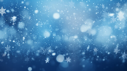 Christmas background, blue snowflakes, blur, bokeh