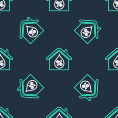 Wall Mural - Line House humidity icon isolated seamless pattern on black background. Weather and meteorology, thermometer symbol. Vector