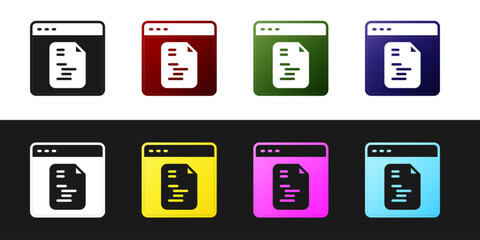 Canvas Print - Set Software, web developer programming code icon isolated on black and white background. Javascript computer script random parts of program code. Vector