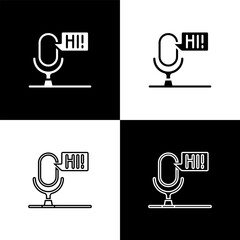 Wall Mural - Set Microphone voice device icon isolated on black and white background. Microphone interpreter and alphabet letters. Vector