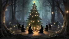 Gnomes Around A Dark Christmas Tree