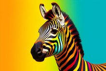 Colorful Zebra Painted In The Colors Of The Rainbow On Vibrance Background.. Not Like Everyone Else