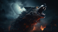 Horror Digital Art Of A Fantasy Wolf Howling At Full Moon