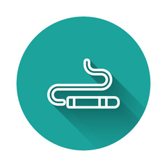 Sticker - White line Cigar icon isolated with long shadow background. Green circle button. Vector