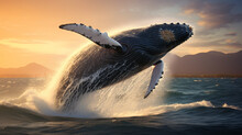 Humpback Whale Jumping Over The Sea