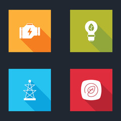 Poster - Set Check engine, Light bulb with leaf, Electric tower and Location icon. Vector