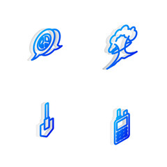 Poster - Set Isometric line Nuclear explosion, Peace, Shovel and Walkie talkie icon. Vector