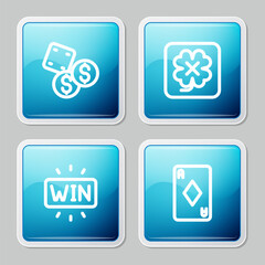 Wall Mural - Set line Game dice, Casino slot machine, win and Playing card with diamonds icon. Vector