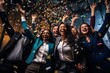 © Vilaysack - Group of diverse businesspeople cheering celebrate and victory to business success with colleagues, Smiling multiethnic colleagues celebrate shared business success or victory in office