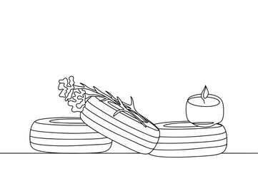 Wheels. Candle of memory. Carnations. One line