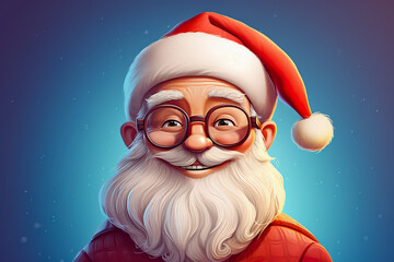 Poster - Close up of Santa Clause wearing glasses and Santa hat in cartoon style.