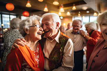 Sticker -  senior citizens enjoying companionship at a social club