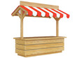 © koya979 - Market stall with striped red and white awning, wooden counter, kiosk, stand, 3d rendering