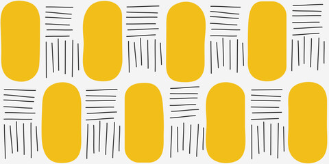 Fototapete - Orange rectangles and sticks. Vector pattern of identical alternating shapes. Abstract vector texture of yellow spots and sticks.