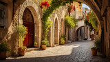 Fototapeta Uliczki - Medieval arched street in the old town of Rhodes