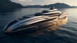 A luxury motor yacht with a helipad and sleek, aerodynamic design.