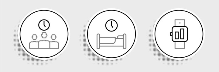 Poster - Set line Smartwatch, Time Management and to sleep icon. Vector