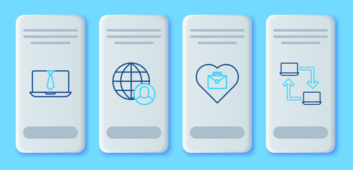 Sticker - Set line Freelancer, Heart with text work, Video chat conference and Online working icon. Vector