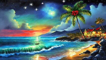 Wall Mural - festive Christmas holiday season on the beach in Hawaii