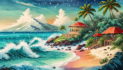 Wall Mural - festive Christmas holiday season on the beach in Hawaii