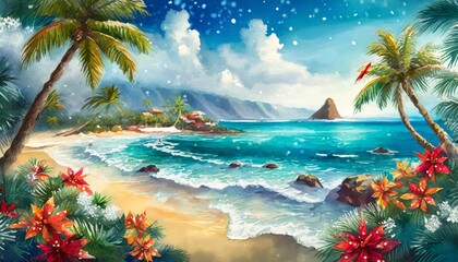 Wall Mural - festive Christmas holiday season on the beach in Hawaii