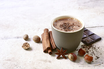 Wall Mural - Delicious spicy hot chocolate in a mug.