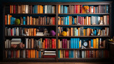 Fototapeta  - Multi colored books in bookshelf.