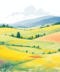 Wall Mural - Beautiful cartoon style landscape. AI generated illustration