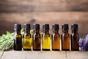 Poster - a row of different essential oil bottles