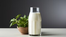Bottle Of Milk In White Background. Generative AI.