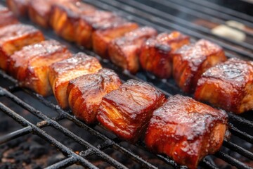 Poster - close-up of marinated pork belly ready for grilling