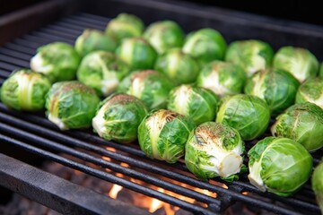 Sticker - close-up of brussel sprouts grilling on a charcoal bbq