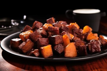 Poster - pile of bbq burnt ends on a black plate