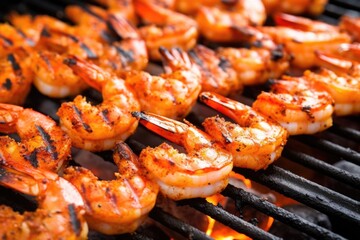 Poster - closeup of bbq spiced shrimp with grill marks