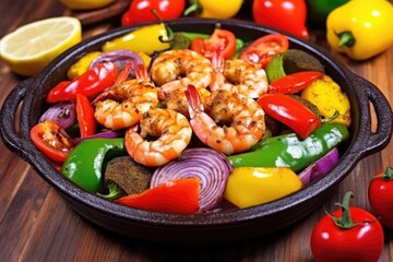 Sticker - bbq spiced shrimps with assorted colorful vegetables