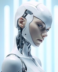 Poster - Silver-white humanoid female robot.