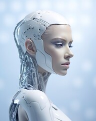 Wall Mural - Silver-white humanoid female robot.