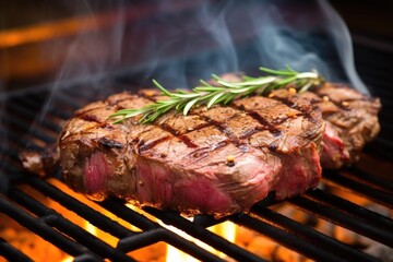 Wall Mural - partially sliced steak on a barbecue grill