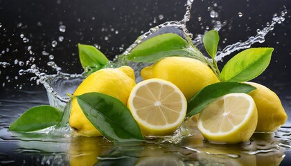 Wall Mural - lemon and water, Hydration and Zest: Water Splashing on Lemons and Tea