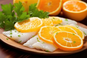 Canvas Print - tangy fish fillet with a slice of citrus on top