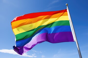 Poster - a rainbow colored flag fluttering in the wind