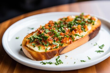 Canvas Print - a toasted garlic bread pizza on a white plate